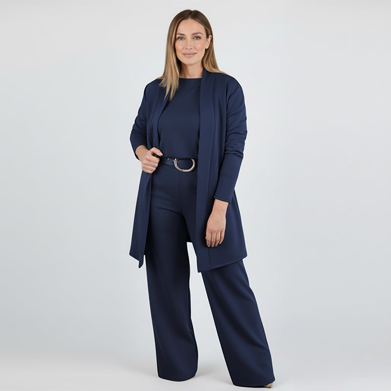 ⏳Tidsbegrenset spesialtilbud⏰Elegant 3-delt sett med lang cardigan, topp og bukse💞-17