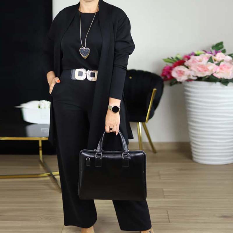 ⏳Tidsbegrenset spesialtilbud⏰Elegant 3-delt sett med lang cardigan, topp og bukse💞-12