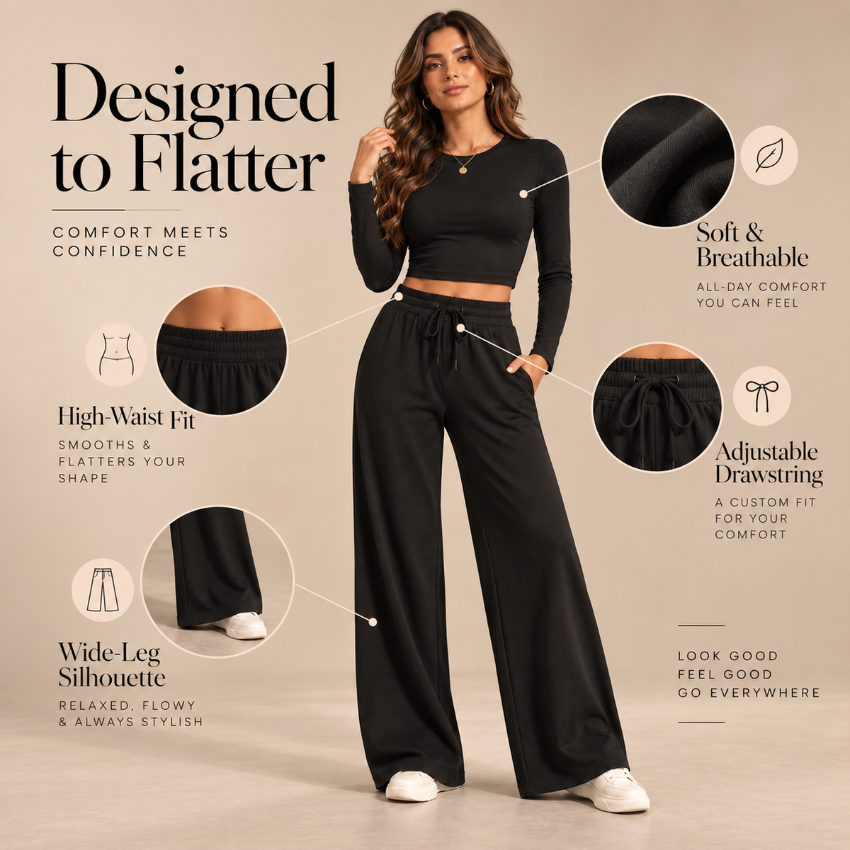 📢📢 49% rabatt🔥 | Chique crop top og vide bukser med snøring for kvinner
