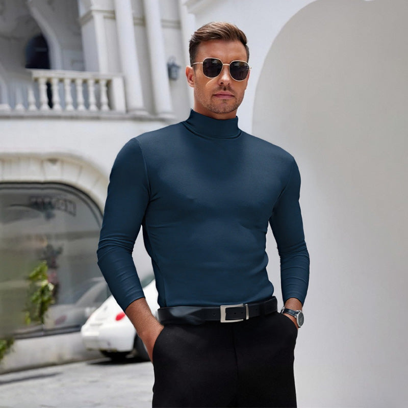 🔥Langermet T-skjorte med høy hals og slim fit for menn-2