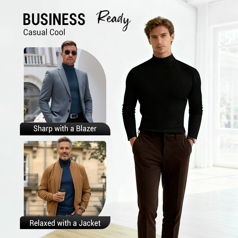 🔥Langermet T-skjorte med høy hals og slim fit for menn-7