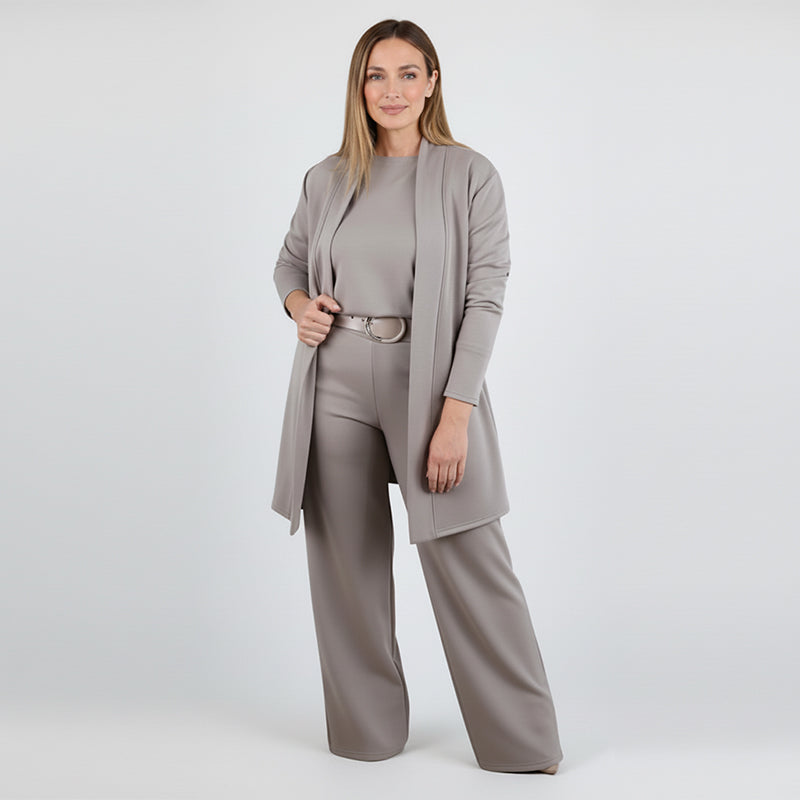 ⏳Tidsbegrenset spesialtilbud⏰Elegant 3-delt sett med lang cardigan, topp og bukse💞-15