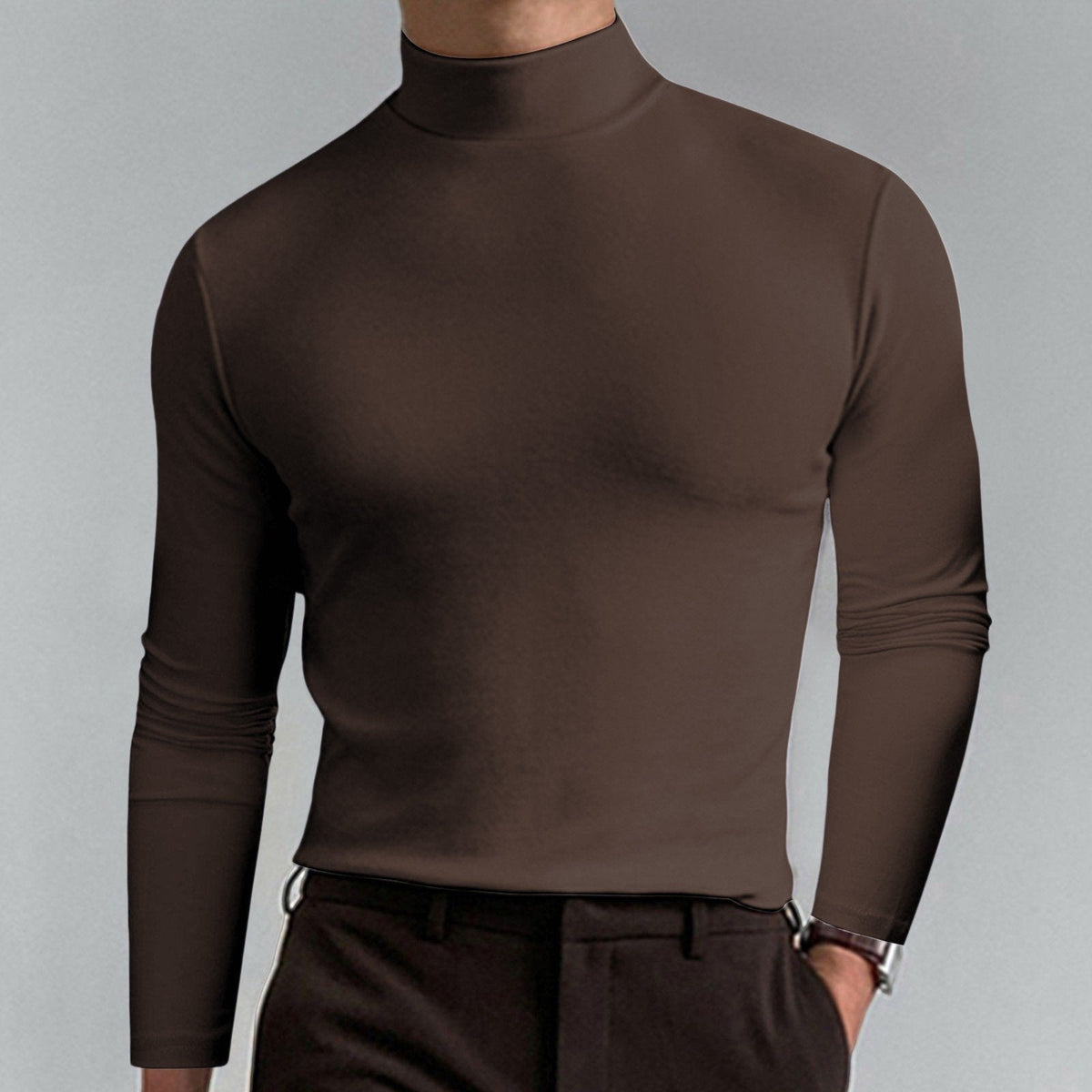 🔥Langermet T-skjorte med høy hals og slim fit for menn-20