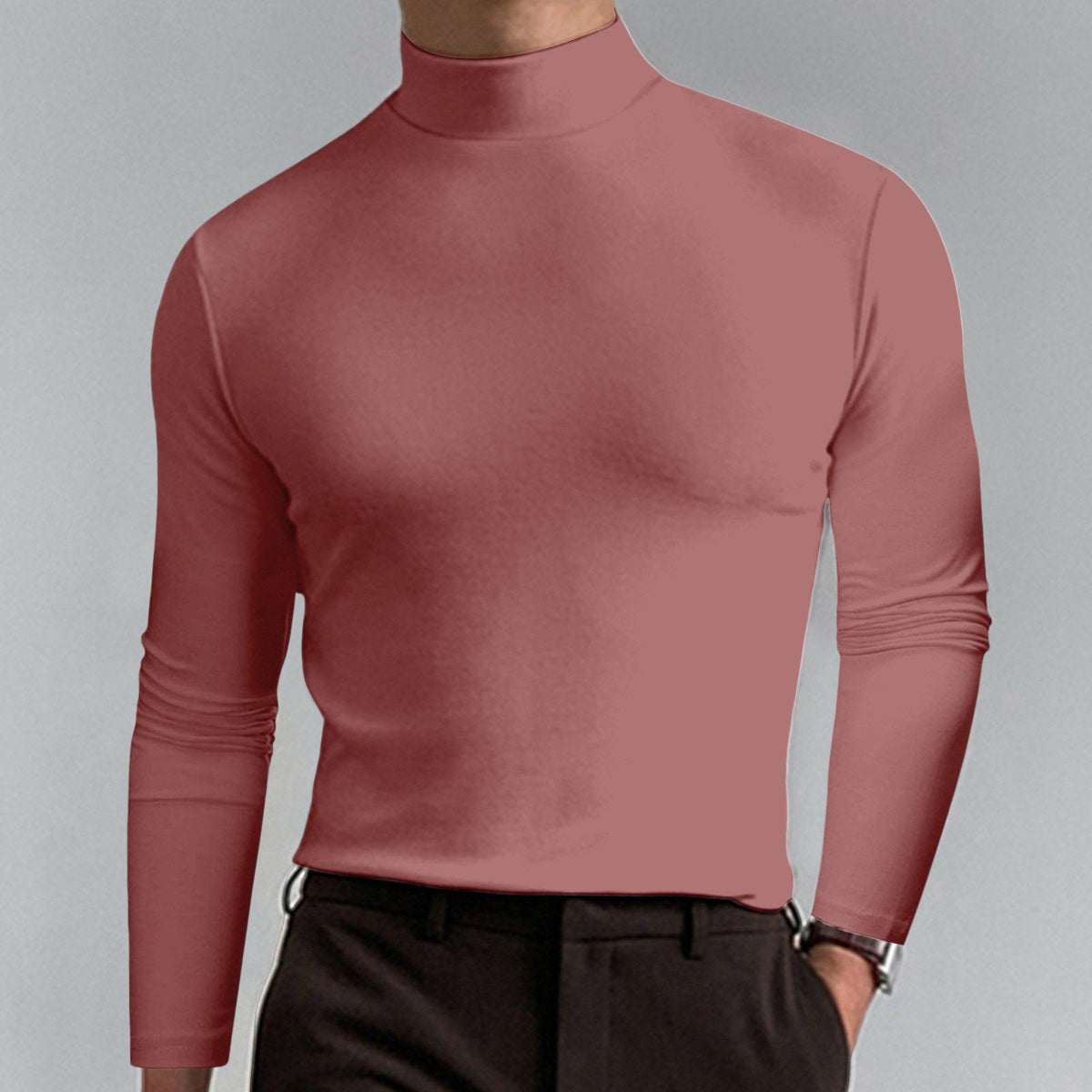🔥Langermet T-skjorte med høy hals og slim fit for menn-22