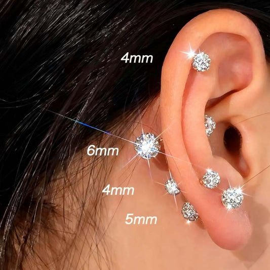 女性用 スパークリングラインストーンスタッドイヤリング