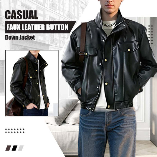 🧥カジュアルなフェイクレザーのボタンダウンジャケット