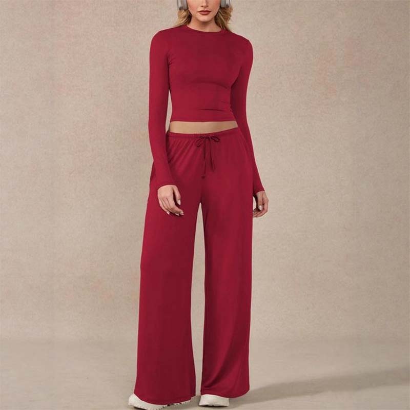 📢📢 49% rabatt🔥 | Chique crop top og vide bukser med snøring for kvinner-7