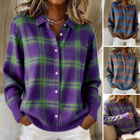 Women's Plaid Button-Down Sweater Jacket