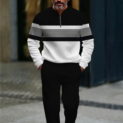 Menns 2-dels sett med grafisk mønster – Komfortabel genser og bukse 💫👖