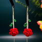 🌹✨ Red Rose Crystal Stud Earrings – Lightweight and Adjustable – Pay on Delivery ✅
