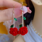 🌹✨ Red Rose Crystal Stud Earrings – Lightweight and Adjustable – Pay on Delivery ✅