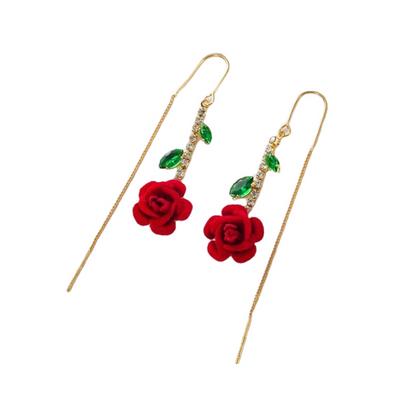🌹✨ Red Rose Crystal Stud Earrings – Lightweight and Adjustable – Pay on Delivery ✅