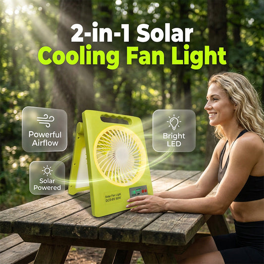 🔥🥳 2 v 1 solárny ventilátor + LED svetlo – skladací – platba na dobierku 🔆✅