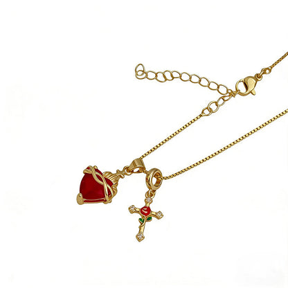 ❤️🌹 Sacred Heart Rose Cross Pendant Necklace – Exquisitely Detailed – Cash on Delivery ✨✅