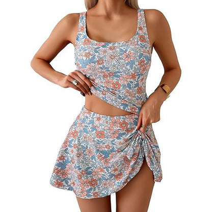 👙☀️ Комплект бански от потник + пола с връзки отстрани – Регулируеми презрамки, висока талия, прилепващ към корема – Плащане при доставка 🌊✅