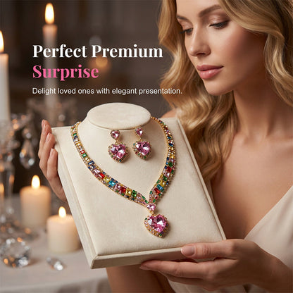 💎✨ Komplet bleščečega nakita v obliki srca – 📿 ogrlica in uhani, elegantni, lahki 💃🎁