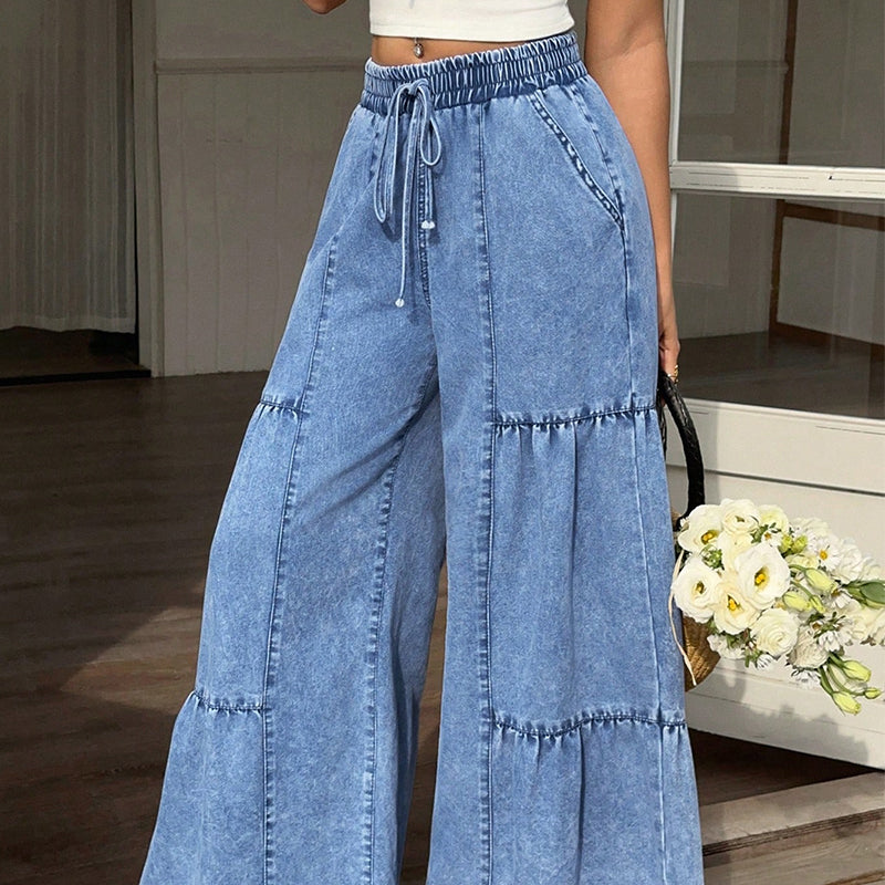 👖 Dame høy midje vid ben jeans-7