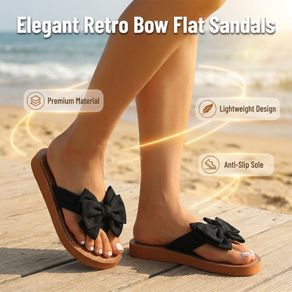 🎀 Sandale Plate Retro Elegante cu Fundiță: Stil Vintage și Rafinament Feminin! ✨