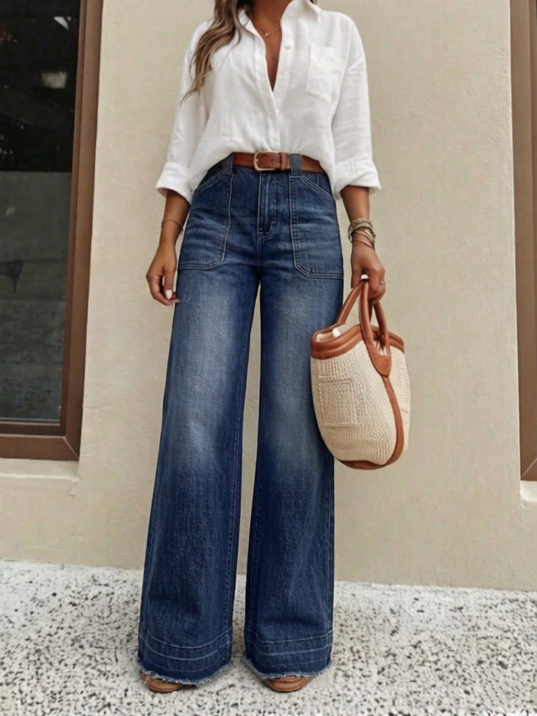 👖 50 % RABATT I BEGRENSET TID! ✨ Stretch-jeans for damer med rette ben – høy midje, vasket finish, myk stretch 🌿-13