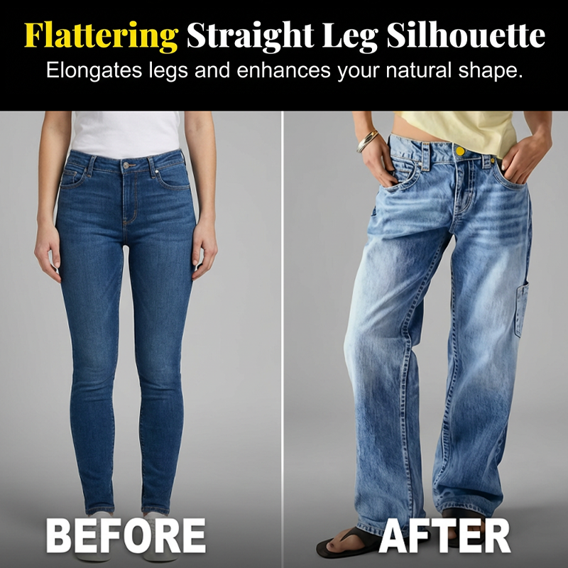 👖✨ Jeans för damer med avslappnad passform och raka ben – stretchjeans med hög midja för bekvämlighet i vardagen-1