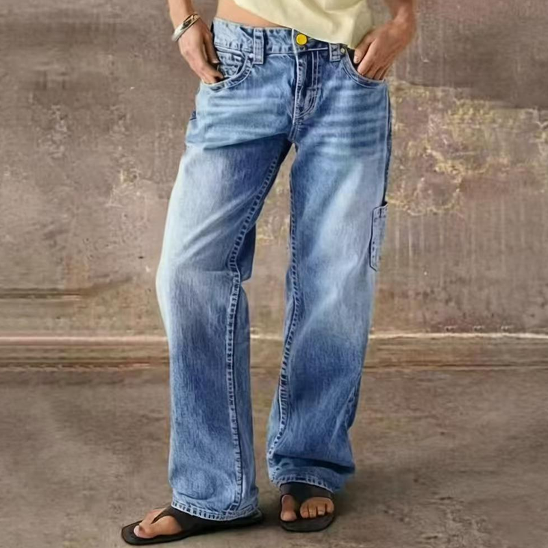 👖✨ Jeans för damer med avslappnad passform och raka ben – stretchjeans med hög midja för bekvämlighet i vardagen-9
