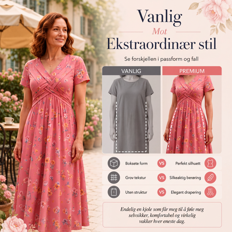 👗 Damekjole med V-utringning, blomstermønster og vridd midje-3