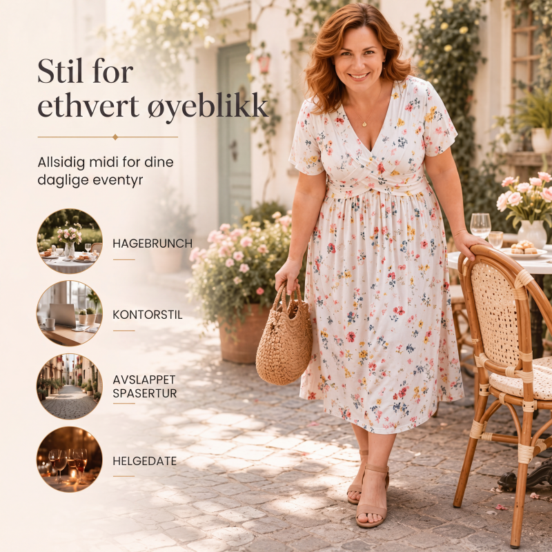 👗 Damekjole med V-utringning, blomstermønster og vridd midje-5