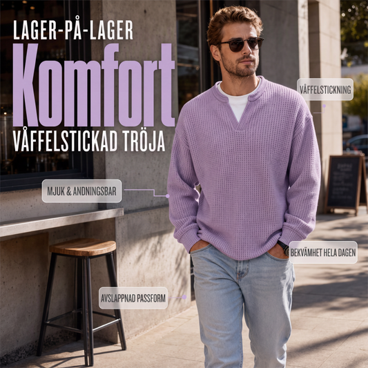 Lagdelt komfort vaffel-T-skjorte – Myk vaffelstruktur og avslappet hverdagsstil ✨🧶