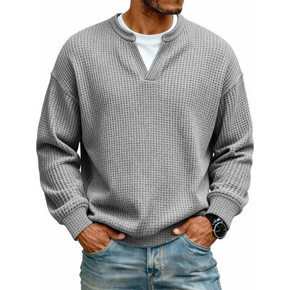 Lagdelt komfort vaffel-T-skjorte – Myk vaffelstruktur og avslappet hverdagsstil ✨🧶