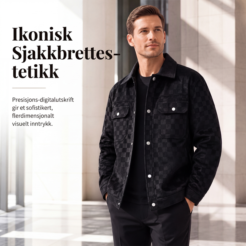 Jakke i semsket skinn for menn med rutemønster-2