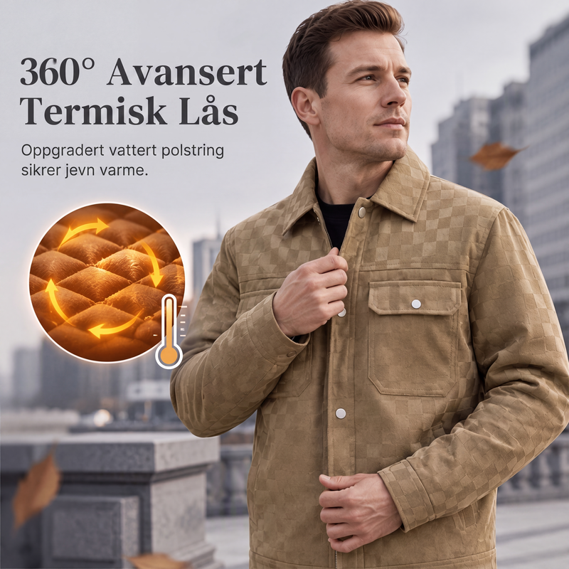 Jakke i semsket skinn for menn med rutemønster-3