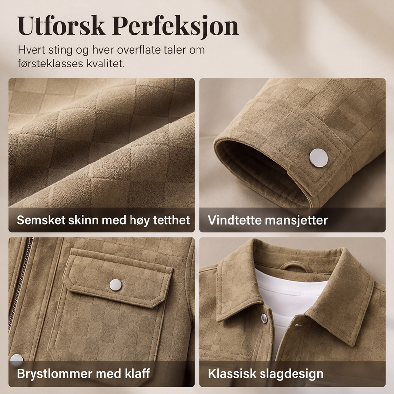 Jakke i semsket skinn for menn med rutemønster-5