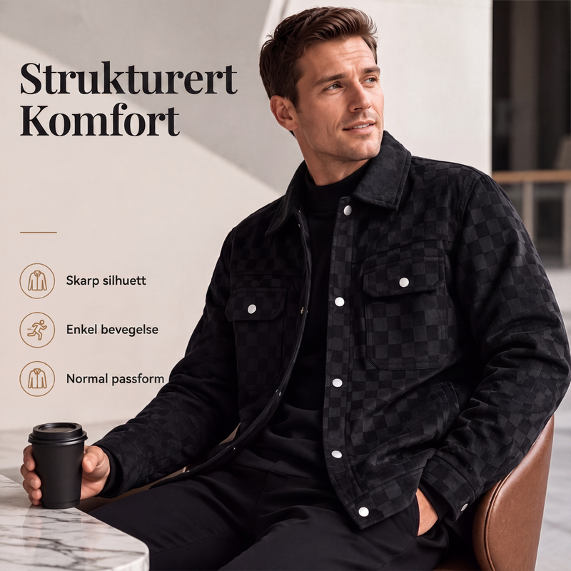 Jakke i semsket skinn for menn med rutemønster-6