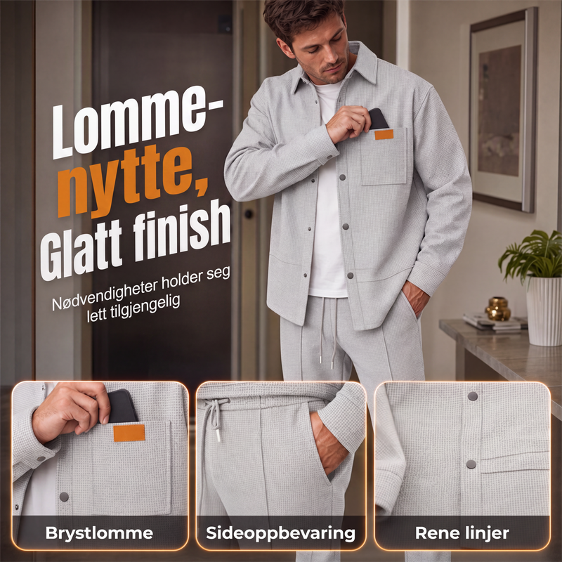 Todelt fritidssett for menn med vaffelstrikk: jakke og bukser-2