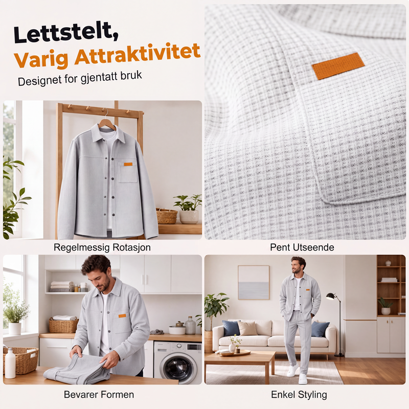 Todelt fritidssett for menn med vaffelstrikk: jakke og bukser-3