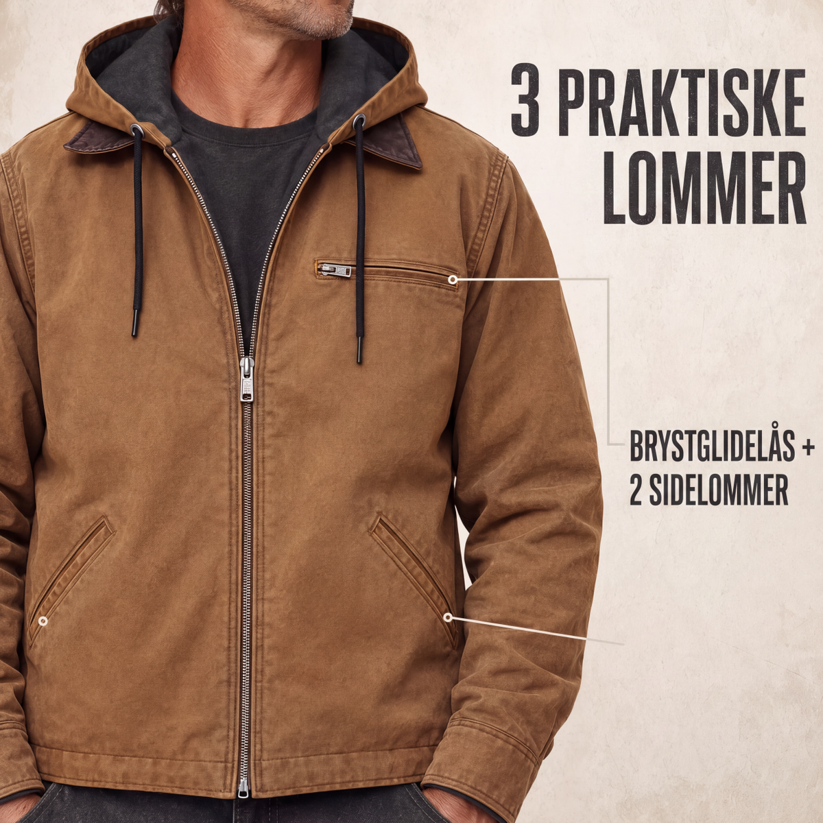 Arbeidsjakke med hette og plysjfôr for menn-3