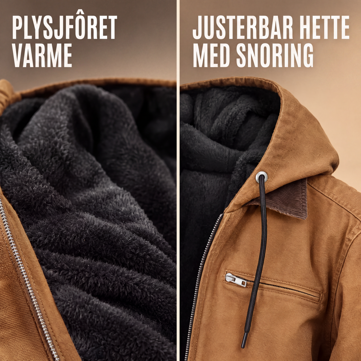 Arbeidsjakke med hette og plysjfôr for menn-5