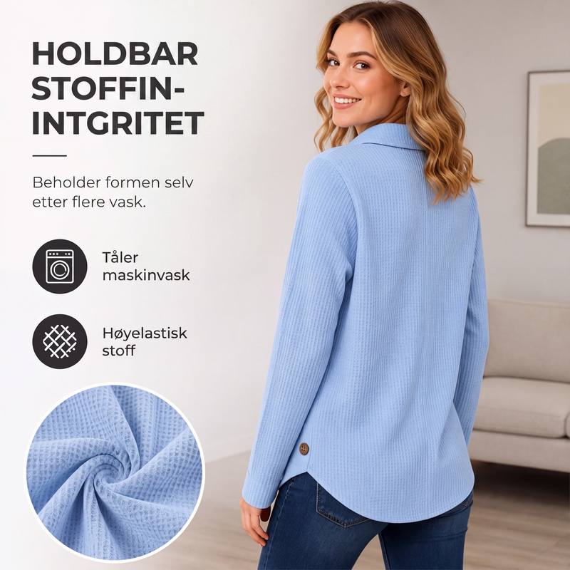 Strikket topp for kvinner med ujevn kant og knapper-2