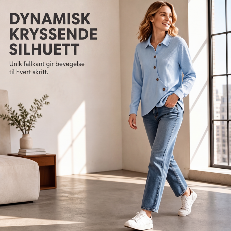 Strikket topp for kvinner med ujevn kant og knapper-3