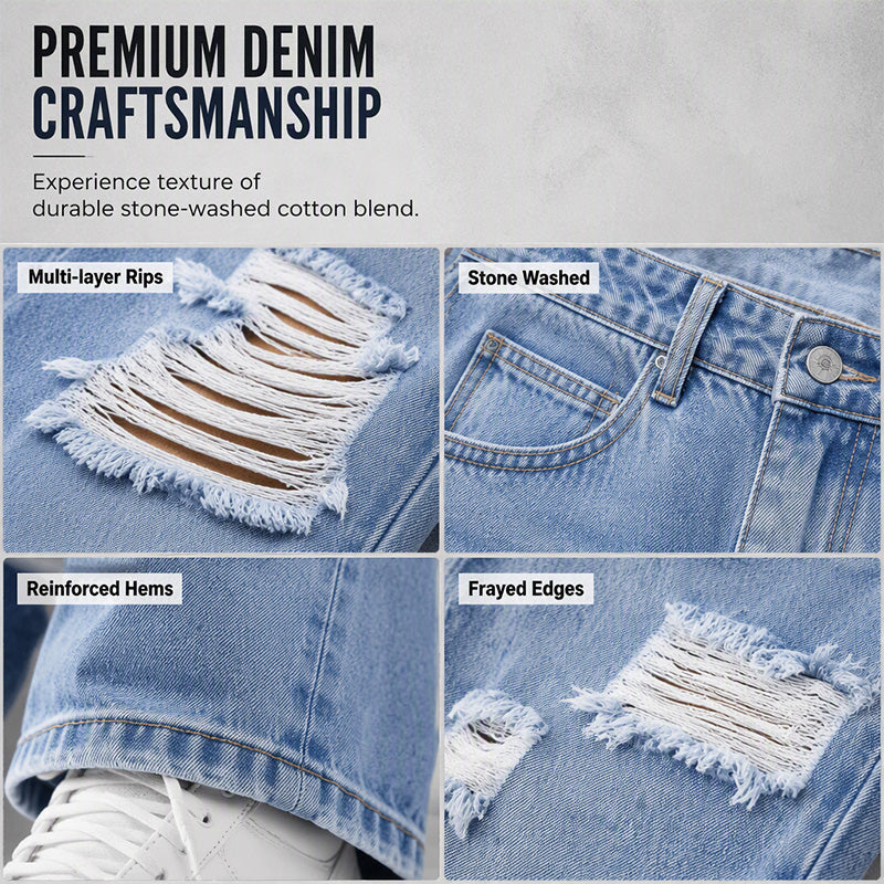 ✨Uanstrengt hverdagsstil | Jeans for kvinner med slitt utseende, høy midje og vide ben-5