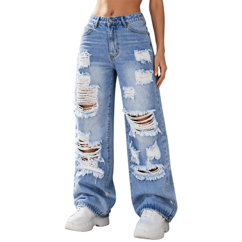 ✨Uanstrengt hverdagsstil | Jeans for kvinner med slitt utseende, høy midje og vide ben-8
