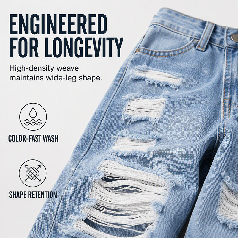 ✨Uanstrengt hverdagsstil | Jeans for kvinner med slitt utseende, høy midje og vide ben-6