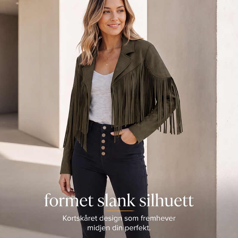 Dame uformell jakke med lange ermer og frynser-2