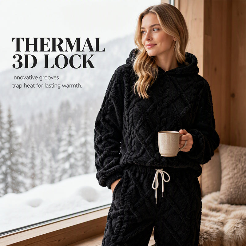 Mykt 2-delt fleece-sett med 3D-struktur – hettegenser & bukse-3