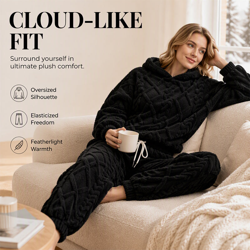 Mykt 2-delt fleece-sett med 3D-struktur – hettegenser & bukse-4