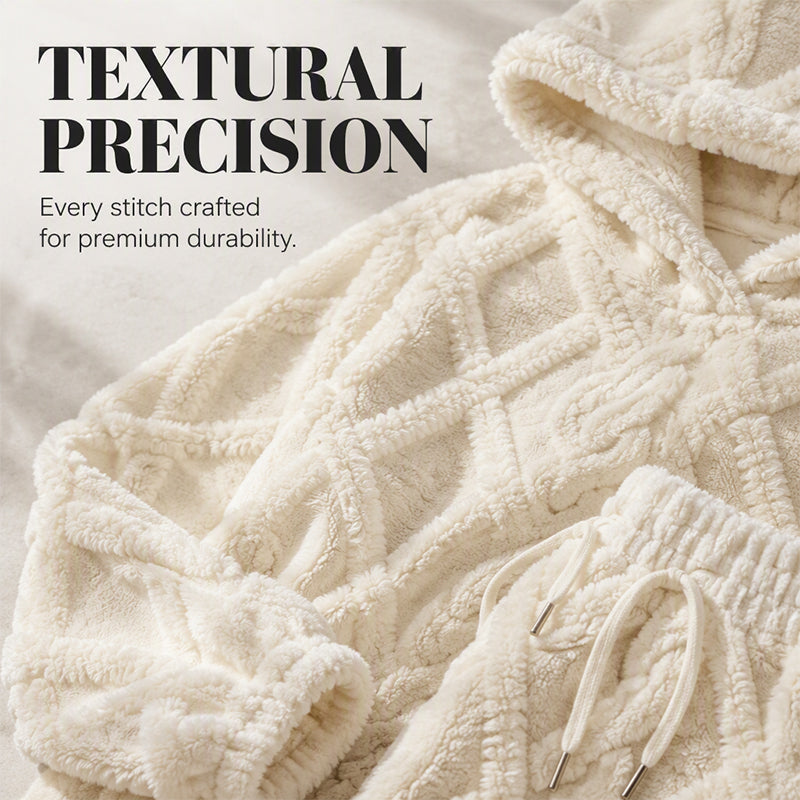 Mykt 2-delt fleece-sett med 3D-struktur – hettegenser & bukse-6