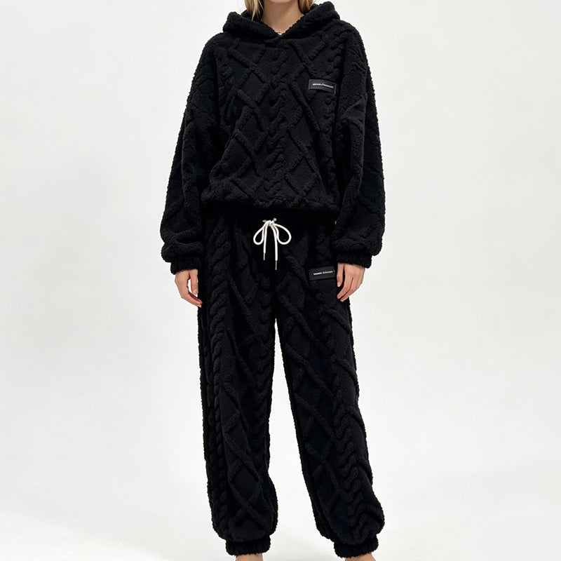 Mykt 2-delt fleece-sett med 3D-struktur – hettegenser & bukse-9