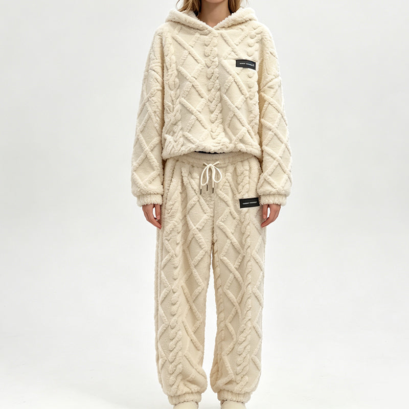 Mykt 2-delt fleece-sett med 3D-struktur – hettegenser & bukse-10