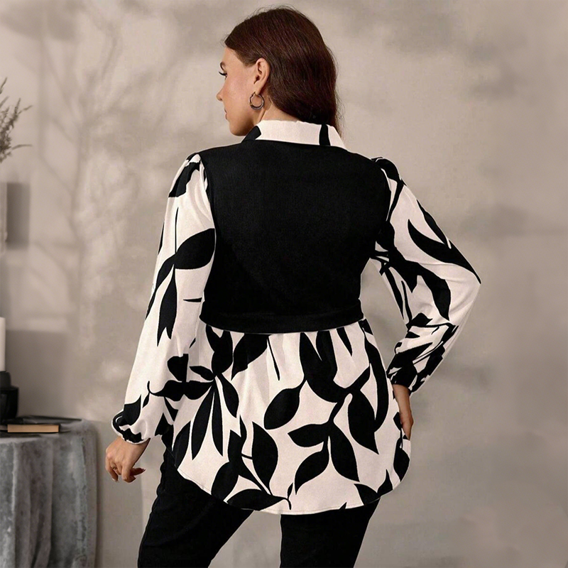 Elegant falsk 2-delt trykket skjorte for kvinner-5
