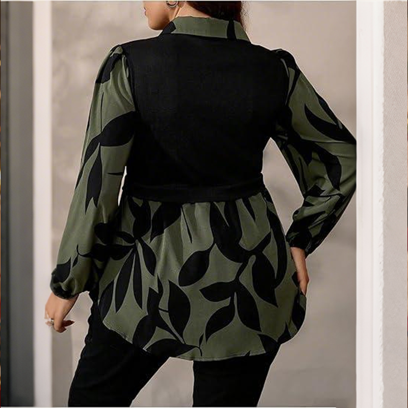 Elegant falsk 2-delt trykket skjorte for kvinner-3